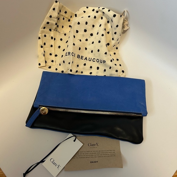 Clare V Handbags - Clare V (Clare Vivier) holdover clutch two tone navy blue, electric blue